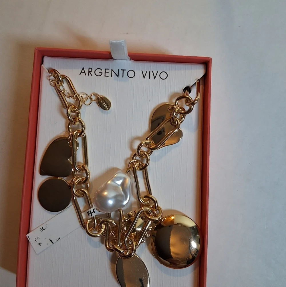 Argento Vivo Goldtone Locket And Charm Necklace NIB